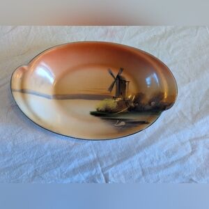 2/20$ Noritake small Ceramic Dish with Windmill Design - Brown and Cream